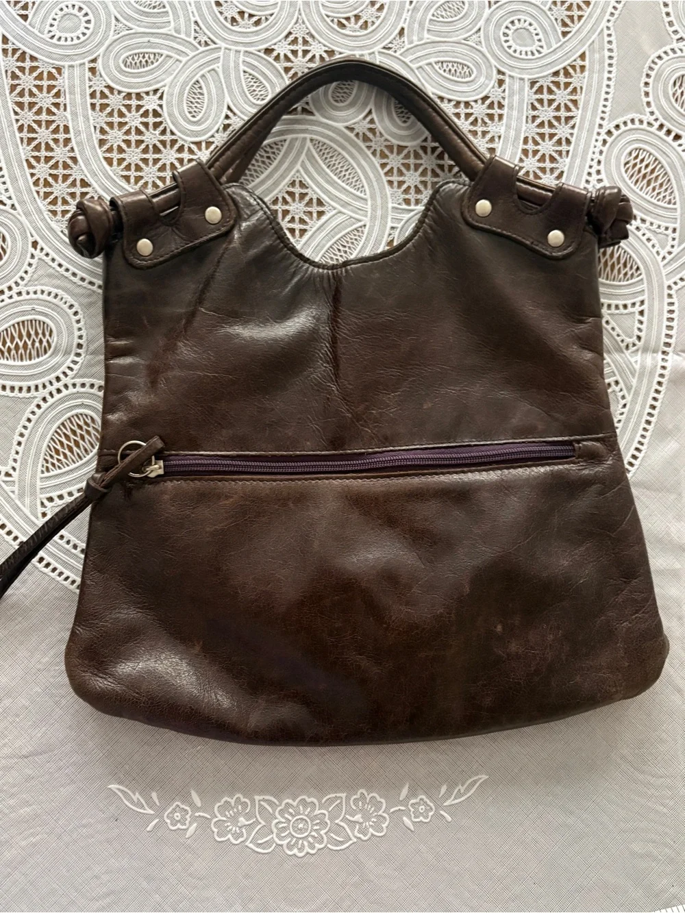 HOBO Dark Plum Leather Hobo Bag with Front Zip